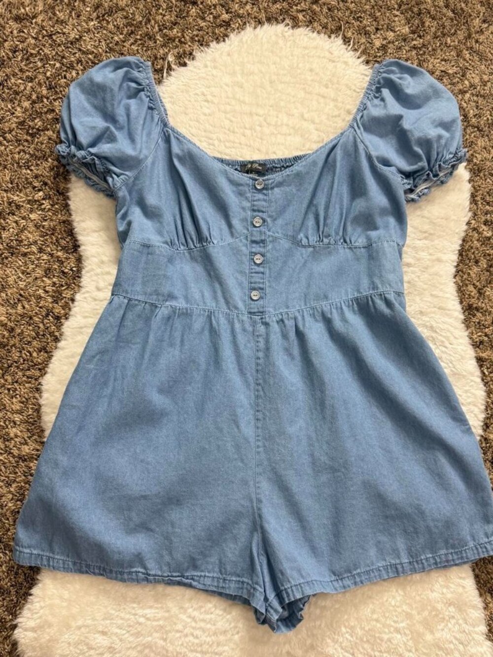 Americana girly grunge cottagecore light wash chambray denim babydoll romper w p